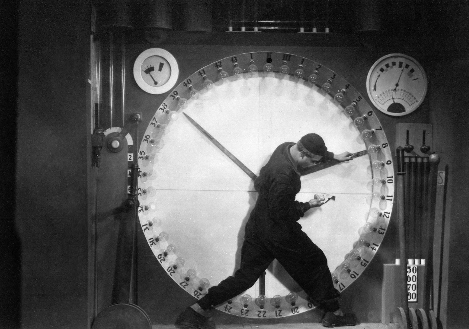 Metropolis man on clock